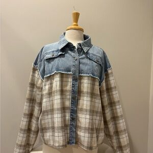 Pink Lily Denim and Plaid Contrast Jacket